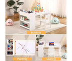 Ensemble bureau et chaise pour enfants, bureau d'art en bois avec rouleau de papier, pots de peinture et étagères de rangement, table d'activités créatives 2 en 1 pour dessiner, peindre et écrire