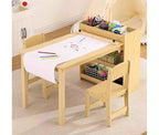 Ensemble bureau et chaise pour enfants, bureau d'art en bois avec rouleau de papier, pots de peinture et étagères de rangement, table d'activités créatives 2 en 1 pour dessiner, peindre et écrire