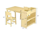 Ensemble bureau et chaise pour enfants, bureau d'art en bois avec rouleau de papier, pots de peinture et étagères de rangement, table d'activités créatives 2 en 1 pour dessiner, peindre et écrire