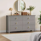 Commode cannelée à 6 tiroirs pour chambre à coucher, commode moderne de 137 cm de large avec poignées en métal, organisateur de commode en bois