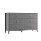 Commode cannelée à 6 tiroirs pour chambre à coucher, commode moderne de 137 cm de large avec poignées en métal, organisateur de commode en bois