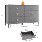 Commode cannelée à 6 tiroirs pour chambre à coucher, commode moderne de 137 cm de large avec poignées en métal, organisateur de commode en bois