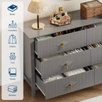 Commode cannelée à 6 tiroirs pour chambre à coucher, commode moderne de 137 cm de large avec poignées en métal, organisateur de commode en bois