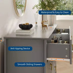 Commode cannelée à 6 tiroirs pour chambre à coucher, commode moderne de 137 cm de large avec poignées en métal, organisateur de commode en bois