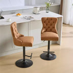 Lot de 2 tabourets de bar, tabourets de comptoir pivotants modernes rembourrés avec dossier capitonné, garniture cloutée et hauteur réglable de 66 à 84 cm pour la cuisine