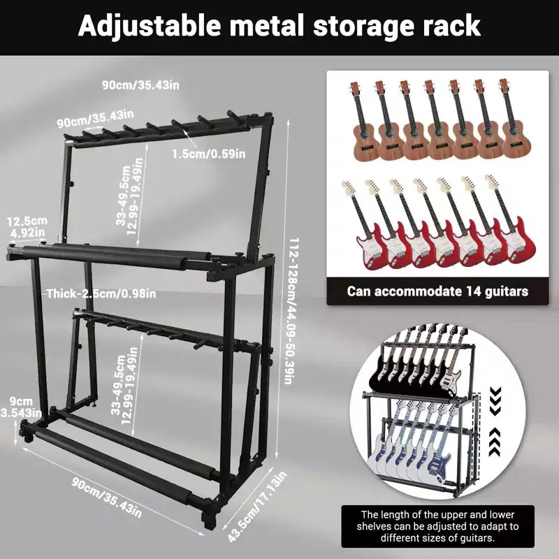 Support multi-guitares 2 niveaux, 14 supports, hauteur réglable, présentoir pour plusieurs guitares, accessoires d'ampli de guitare pour studio de musique à domicile