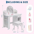 Coiffeuse et Tabouret pour Enfants 2 en 1 GustoWave avec Miroir, Étagère et Ensemble de Maquillage