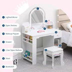Coiffeuse et Tabouret pour Enfants 2 en 1 GustoWave avec Miroir, Étagère et Ensemble de Maquillage