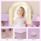 Coiffeuse et Tabouret pour Enfants 2 en 1 GustoWave avec Miroir, Étagère et Ensemble de Maquillage