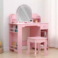 GustoWave 2 in 1 Kids Vanity Table & Stool with Mirror, Bookshelf and Makeup Palyset