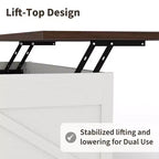 Table basse COZONY pour salon avec plateau relevable et rangement, design industriel carré avec décor en X, durable et élégante, blanche
