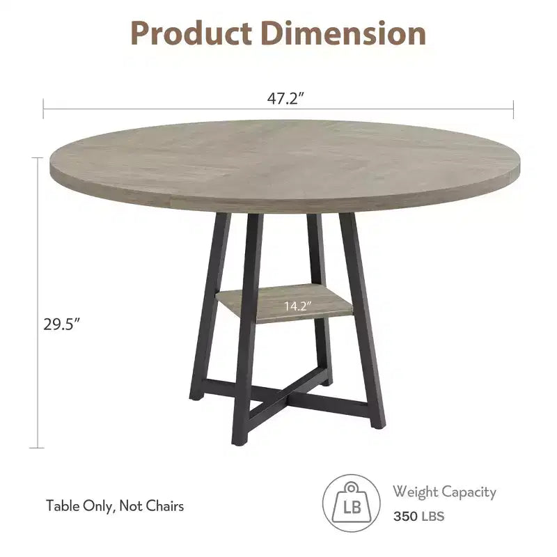 Table à manger ronde de 47 po pour 4 personnes - Table de cuisine moderne de style ferme avec pieds en métal, table à manger ronde en bois pour salle à manger, cuisine, salon