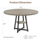 Table à manger ronde de 47 po pour 4 personnes - Table de cuisine moderne de style ferme avec pieds en métal, table à manger ronde en bois pour salle à manger, cuisine, salon