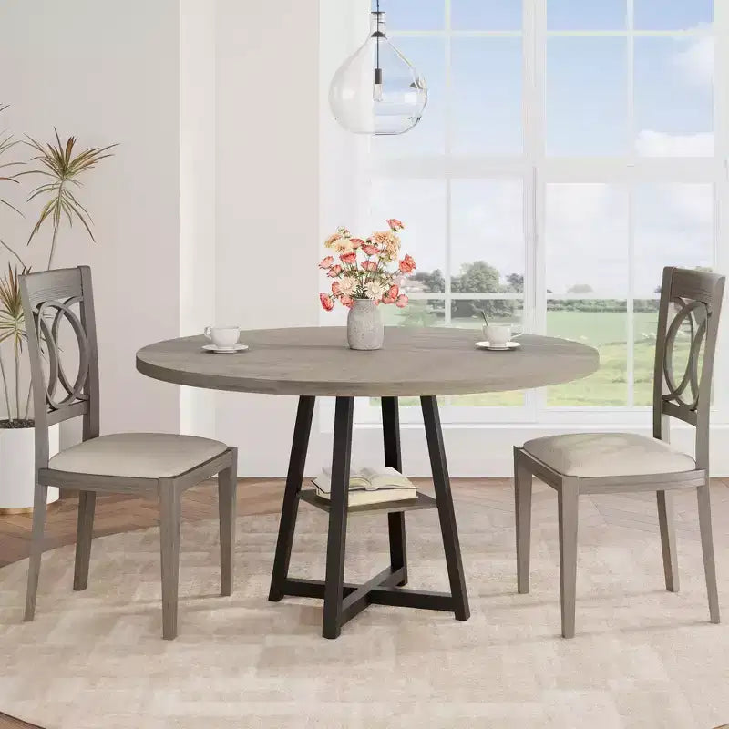 Table à manger ronde de 47 po pour 4 personnes - Table de cuisine moderne de style ferme avec pieds en métal, table à manger ronde en bois pour salle à manger, cuisine, salon