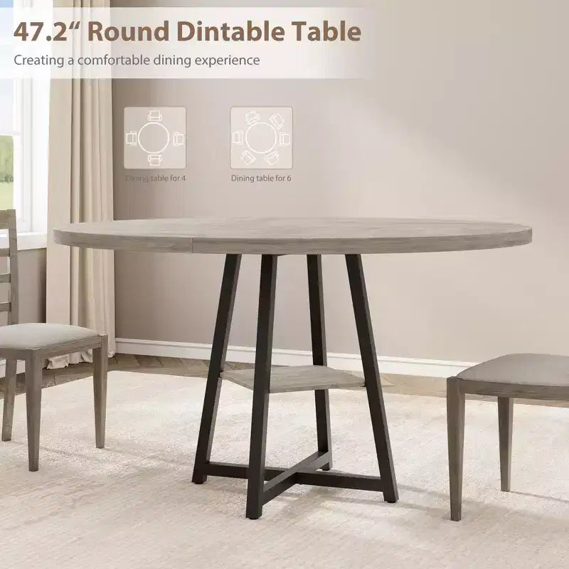 Table à manger ronde de 47 po pour 4 personnes - Table de cuisine moderne de style ferme avec pieds en métal, table à manger ronde en bois pour salle à manger, cuisine, salon