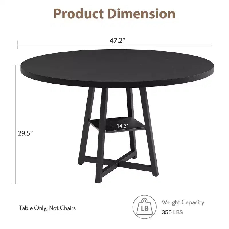 Table à manger ronde de 47 po pour 4 personnes - Table de cuisine moderne de style ferme avec pieds en métal, table à manger ronde en bois pour salle à manger, cuisine, salon