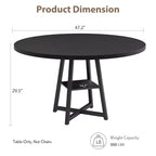 Table à manger ronde de 47 po pour 4 personnes - Table de cuisine moderne de style ferme avec pieds en métal, table à manger ronde en bois pour salle à manger, cuisine, salon
