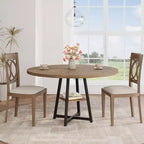 Table à manger ronde de 47 po pour 4 personnes - Table de cuisine moderne de style ferme avec pieds en métal, table à manger ronde en bois pour salle à manger, cuisine, salon