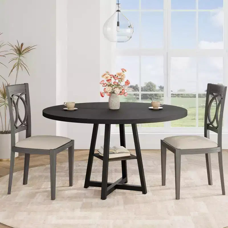Table à manger ronde de 47 po pour 4 personnes - Table de cuisine moderne de style ferme avec pieds en métal, table à manger ronde en bois pour salle à manger, cuisine, salon