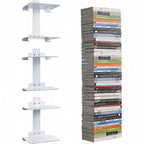 Floating Book Shelves 3 Pack 6 - Tier Heavy Duty Metal Bookcase Vertical Hanging Wall Organizer Space - Saving White Bedroom