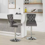 Lot de 2 tabourets de bar pivotants Okak, hauteur réglable de 63,5 à 83,8 cm, en velours avec capitonnage en losange et assise à ressorts, pour bar à domicile, îlot de cuisine
