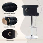 Lot de 2 tabourets de bar en velours Okak, tabourets de bar pivotants réglables avec pied en métal plaqué argent, clous chromés, chaises de hauteur comptoir pour cuisine