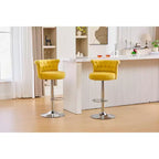 Lot de 2 tabourets de bar en velours Okak, tabourets de bar pivotants réglables avec pied en métal plaqué argent, clous chromés, chaises de hauteur comptoir pour cuisine