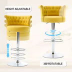 Lot de 2 tabourets de bar en velours Okak, tabourets de bar pivotants réglables avec pied en métal plaqué argent, clous chromés, chaises de hauteur comptoir pour cuisine
