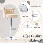 Lot de 2 tabourets de bar en velours Okak, tabourets de bar pivotants réglables avec pied en métal plaqué argent, clous chromés, chaises de hauteur comptoir pour cuisine