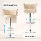 Lot de 2 tabourets de bar en velours Okak, tabourets de bar pivotants réglables avec pied en métal plaqué argent, clous chromés, chaises de hauteur comptoir pour cuisine