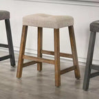 Lot de 2 tabourets de comptoir Okak 25 pouces, tabourets de bar rustiques sans dossier avec assise en cuir et finition vieillie, sièges de ferme peu encombrants