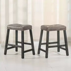 Lot de 2 tabourets de comptoir Okak 25 pouces, tabourets de bar rustiques sans dossier avec assise en cuir et finition vieillie, sièges de ferme peu encombrants