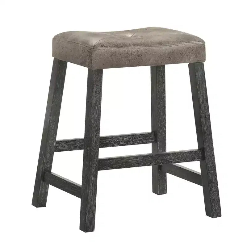 Lot de 2 tabourets de comptoir Okak 25 pouces, tabourets de bar rustiques sans dossier avec assise en cuir et finition vieillie, sièges de ferme peu encombrants