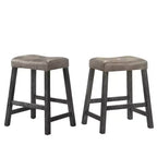 Lot de 2 tabourets de comptoir Okak 25 pouces, tabourets de bar rustiques sans dossier avec assise en cuir et finition vieillie, sièges de ferme peu encombrants