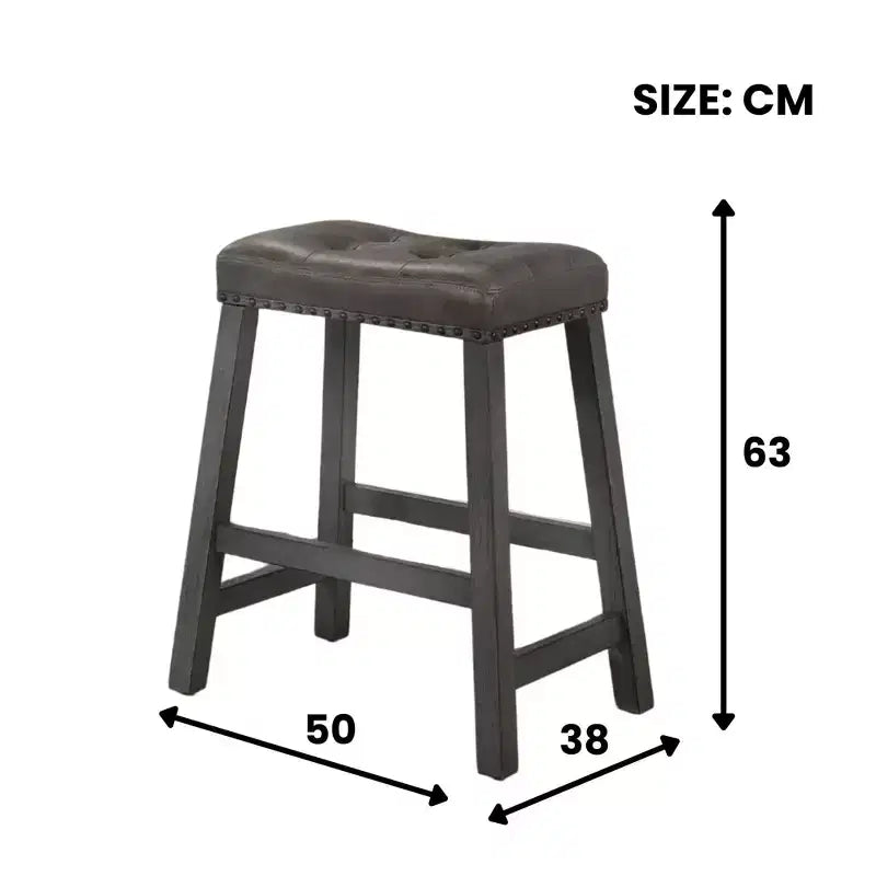 Lot de 2 tabourets de comptoir Okak 25 pouces, tabourets de bar rustiques sans dossier avec assise en cuir et finition vieillie, sièges de ferme peu encombrants