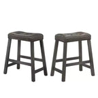 Lot de 2 tabourets de comptoir Okak 25 pouces, tabourets de bar rustiques sans dossier avec assise en cuir et finition vieillie, sièges de ferme peu encombrants