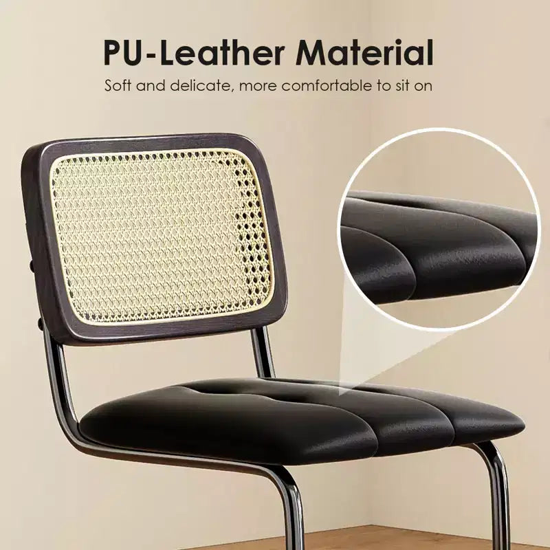 Okak Lot de 2 tabourets de comptoir de 61 cm, tabourets de bar rembourrés en cuir PU avec dossier en rotin naturel, chaises de bar modernes sans accoudoirs pour îlot de cuisine