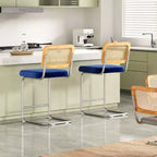 Okak Lot de 2 tabourets de comptoir de 61 cm, tabourets de bar rembourrés en cuir PU avec dossier en rotin naturel, chaises de bar modernes sans accoudoirs pour îlot de cuisine