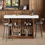 Table de bar longue de 63 pouces, table de pub à hauteur de comptoir avec 2 étagères de rangement, unité de bar de petit-déjeuner moderne pour salon, salle à manger, bistrot