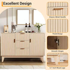Buffet bahut cannelé avec rangement, meuble de rangement de cuisine avec 2 portes et 3 tiroirs, table de buffet en bois pour salle à manger et salon