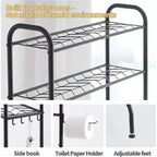 Étagère de rangement WC 3 niveaux en métal robuste pour salle de bain, organiseur autoportant avec étagères larges pour serviettes, papier toilette, noir