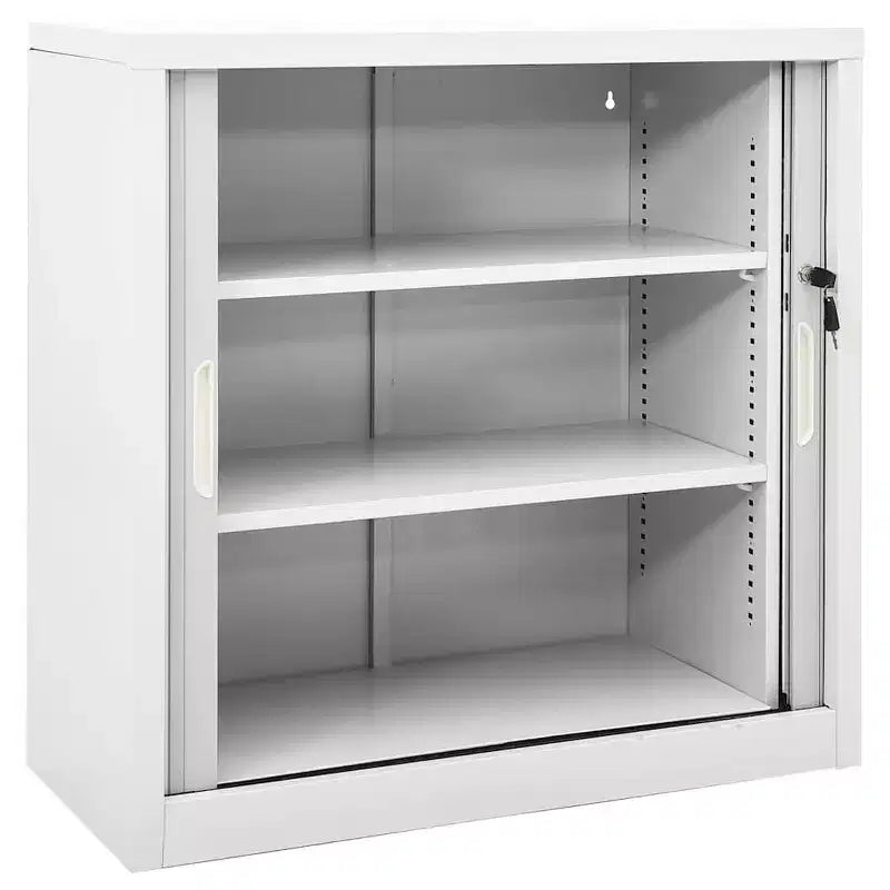 vidaXL Meuble de Rangement à Portes Coulissantes Acier Blanc Meuble à Portes Coulissantes Moyen