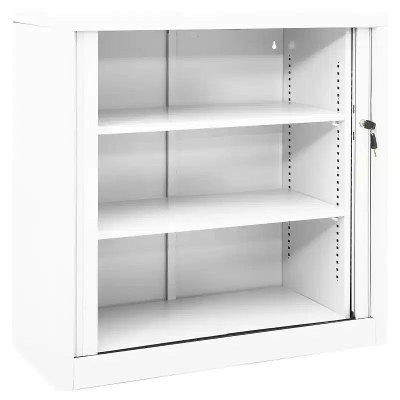 vidaXL Meuble de Rangement à Portes Coulissantes Acier Blanc Meuble à Portes Coulissantes Moyen