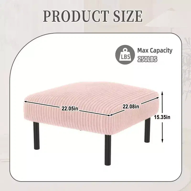 TUYOHW Petit Pouf sur Pieds, Repose-Pieds en Velours Côtelé de 56 cm, Capacité de 200 kg, Tabouret Rembourré Carré pour Salon, Chambre, Entrée