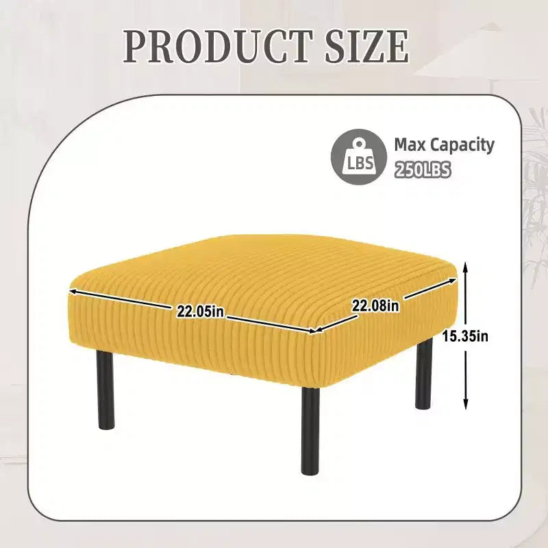TUYOHW Petit Pouf sur Pieds, Repose-Pieds en Velours Côtelé de 56 cm, Capacité de 200 kg, Tabouret Rembourré Carré pour Salon, Chambre, Entrée