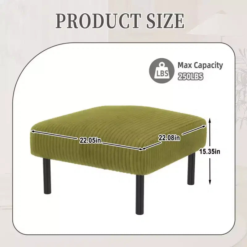 TUYOHW Petit Pouf sur Pieds, Repose-Pieds en Velours Côtelé de 56 cm, Capacité de 200 kg, Tabouret Rembourré Carré pour Salon, Chambre, Entrée
