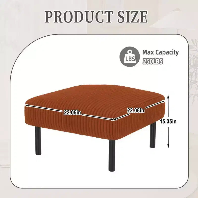 TUYOHW Petit Pouf sur Pieds, Repose-Pieds en Velours Côtelé de 56 cm, Capacité de 200 kg, Tabouret Rembourré Carré pour Salon, Chambre, Entrée