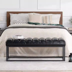 TUYOHW Banc capitonné en cuir PU de 54 pouces avec base en métal, banc d'entrée moderne pour chambre à coucher et salon