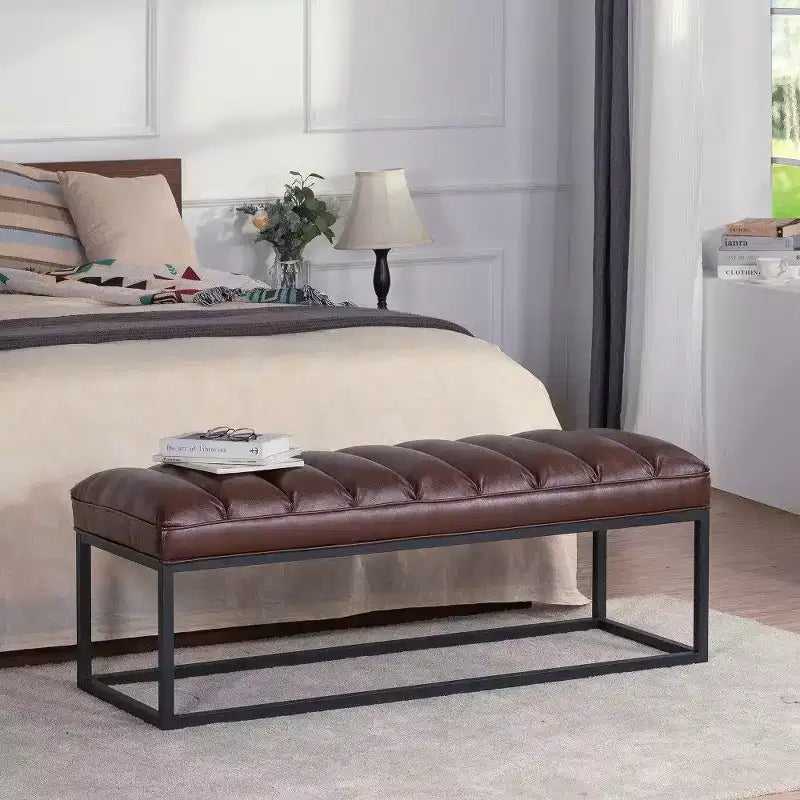 TUYOHW Banc capitonné en cuir PU de 54 pouces avec base en métal, banc d'entrée moderne pour chambre à coucher et salon