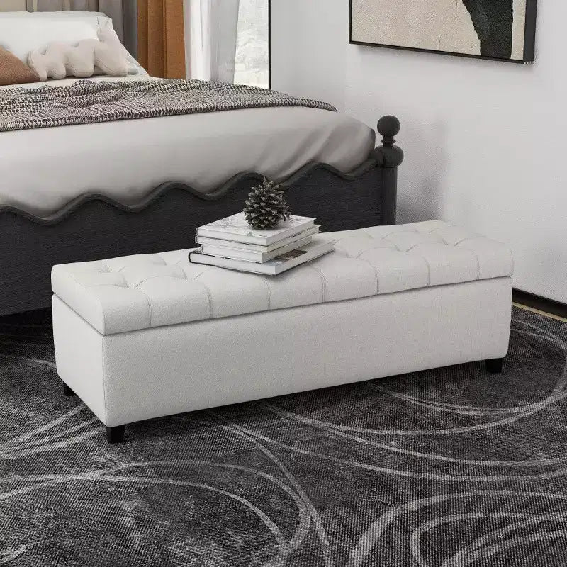 TUYOHW 50.75 Banc de Rangement Ottoman, Banc Ottoman Rembourré pour Pied de Lit avec Compartiment de Rangement Caché, Ottoman pour Salon, Entrée